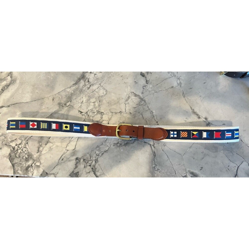 eather Man Ltd Maritime Signal Flag Canvas Leather Belt Size 42 Nautical USA